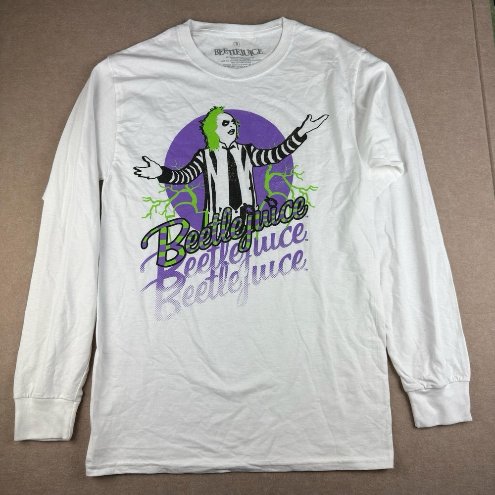 Beetlejuice Long Sleeve Shirt Adult Small White Striped Suit Horror Movie Tee